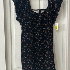 Black dress with pink flowers